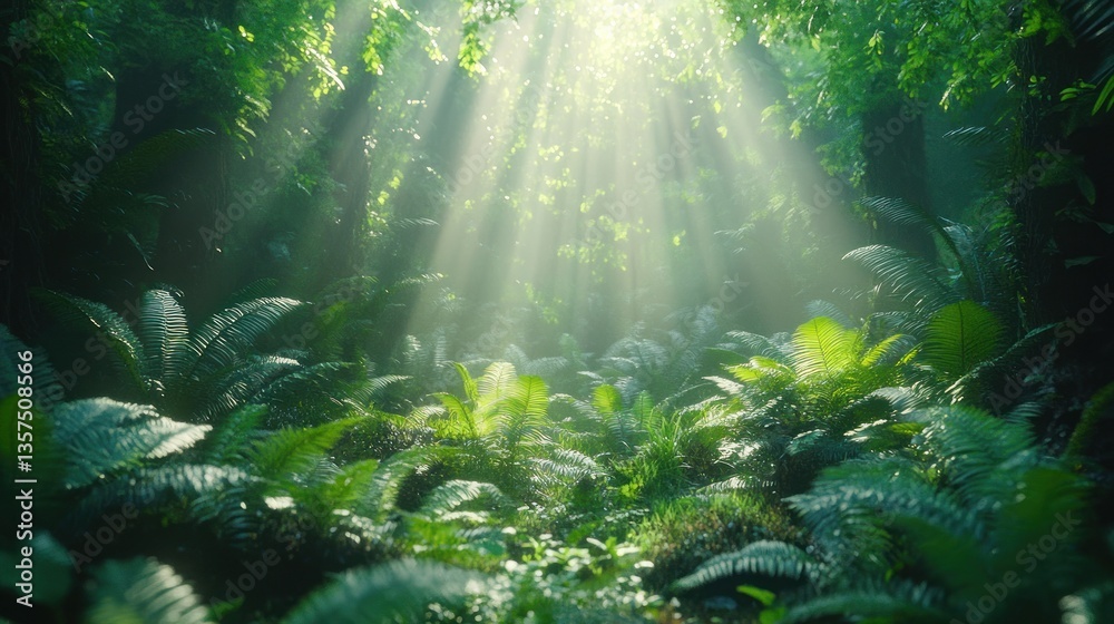 Obraz premium Lush jungle path bathed in sunlight