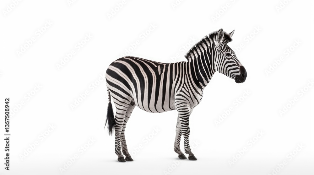 A Zebra Standing Isolated on a White Background A Zebra Standing Isolated on a White Background