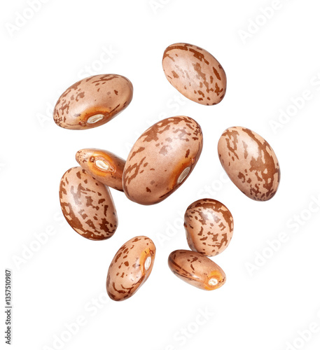 Fényképezés Pinto beans in the air close up on a transparent background