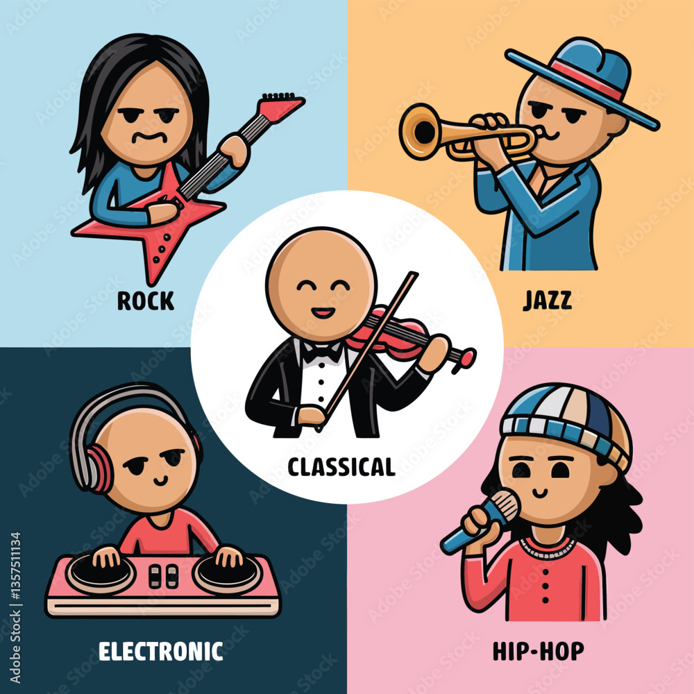 2d vector illustration icon cool entertainment cartoon character music tools (Drum , Music Note , Headphones ,Microphone , Piano , Guitar ,Record)
2d vector illustration icon cool entertainment cartoon character music tools (Drum , Music Note , Headphones ,Microphone , Piano , Guitar ,Record)
