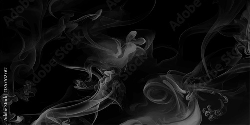 Smoke steam set of airborne particulates and gases emitted. Gray smokes or steam, for use on dark background. Realistic cigarette smoke or steam waves of hot coffee or tea. Food steam, hookah or vapor