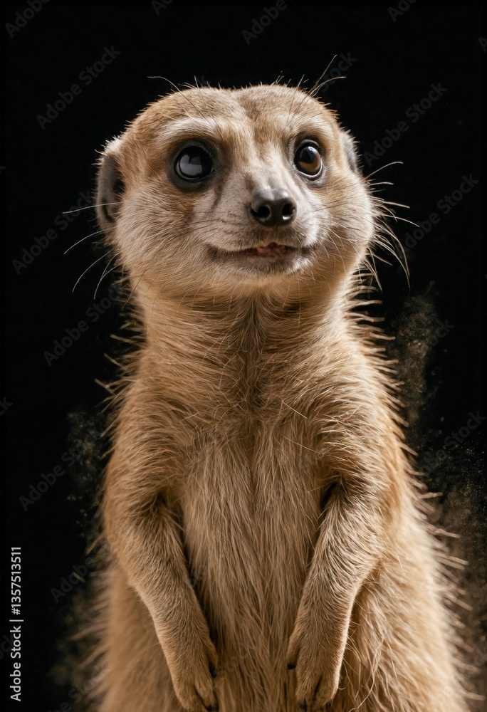 Fototapeta premium Meerkat Wild Animal Elegant Dramatic Portrait On A Mist Dark Background