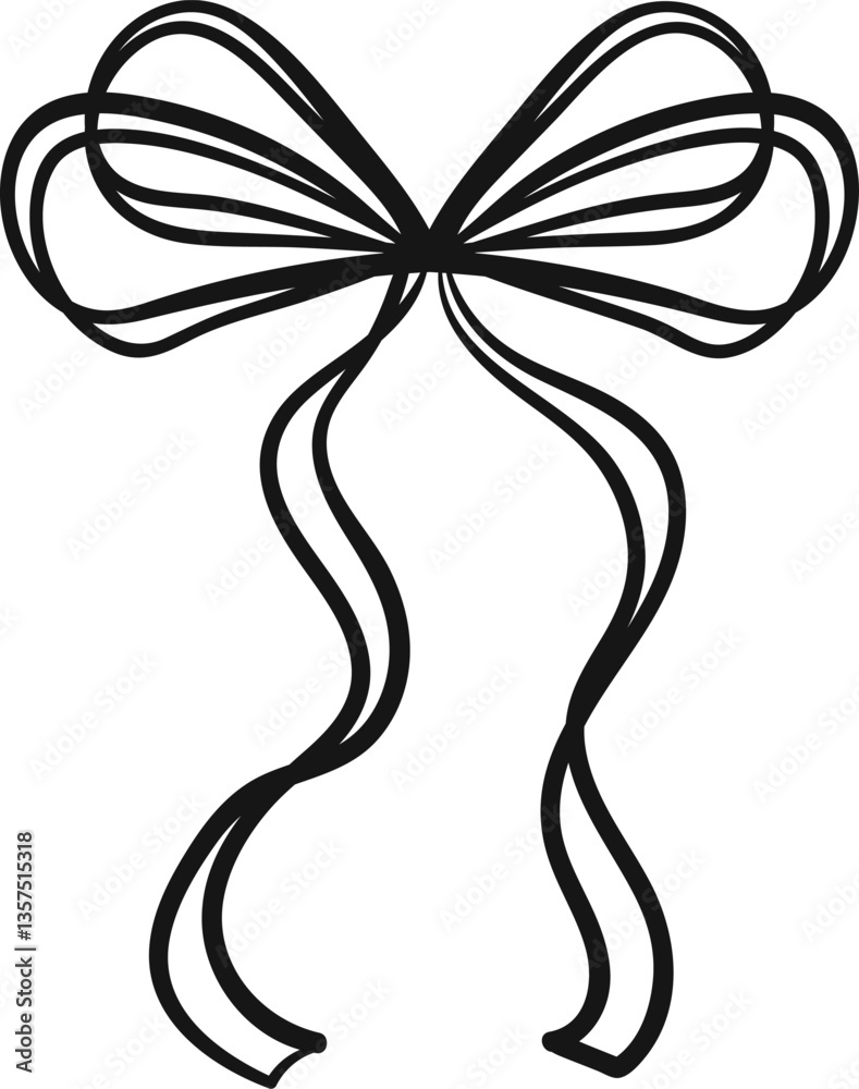custom made wallpaper toronto digitalEasy ribbon bow, pattern. Freehand doodle drawing. One decorative bow, sketch.