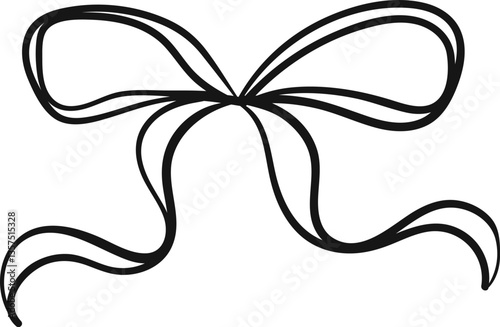 Elegantly tie a bow, drawing. Freehand doodle drawing. One decorative bow, sketch.