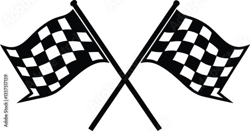two crossed checkered Racing flag, finish line flag silhouette vector 