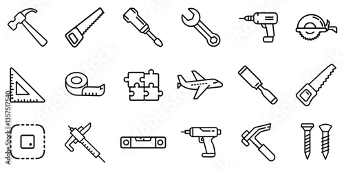 "Carpentry Tool Icon Representing Woodworking, Construction, and Essential Tools for Craftsmanship in a Clean and Practical Linear Design"