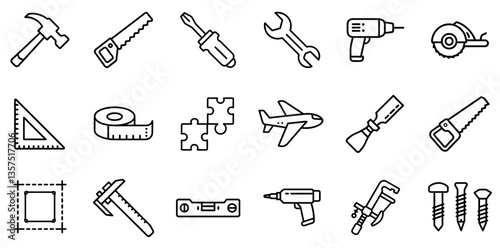 "Carpentry Tool Icon Representing Woodworking, Construction, and Essential Tools for Craftsmanship in a Clean and Practical Linear Design"