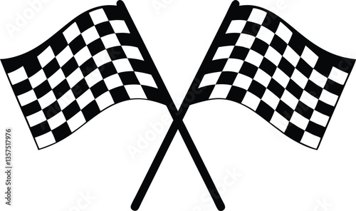 two crossed checkered Racing flag, finish line flag silhouette vector 