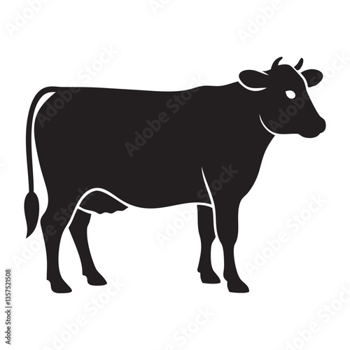 Black and White Vector Illustration of a Cow