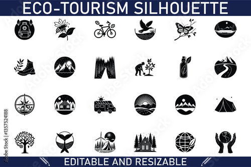 EcoTourism Silhouette Icons Nature, Adventure, Travel, Sustainability