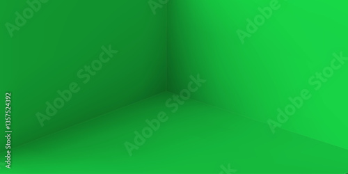 Cube box or corner room cross section in vector realistic 3D. Green square box cube or room corner walls for interior background
