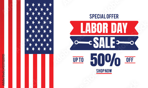 USA labor day sale background promotion advertising banner template with american flag and balloons.