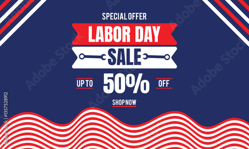 USA labor day sale background promotion advertising banner template with american flag and balloons.