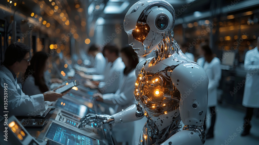 Fototapeta premium Next-Gen AI: Humanoid Robot in Research Lab