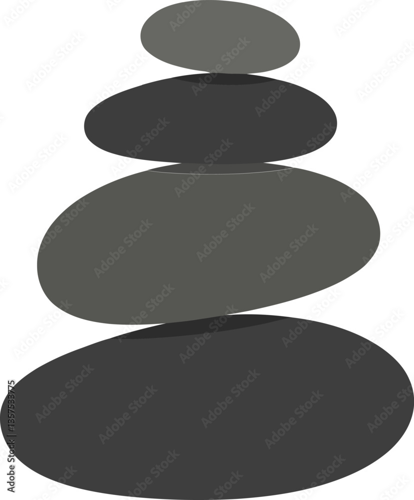 Stacked smooth stones in calming shades of gray with a minimal design style representing tranquility and balance in vector art Stacked smooth stones in calming shades of gray with a minimal design style representing tranquility and balance in vector art