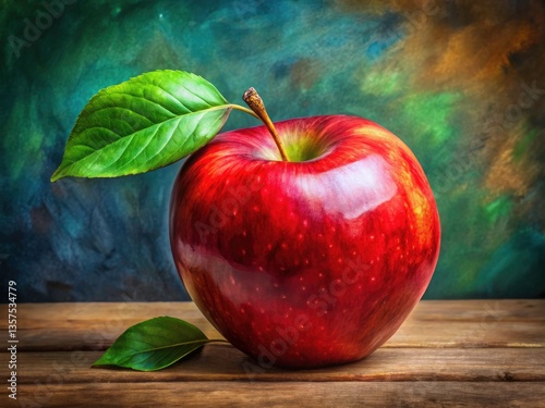 Watercolor Red Apple Green Leaf Architectural Photography - Stunning Still Life Image