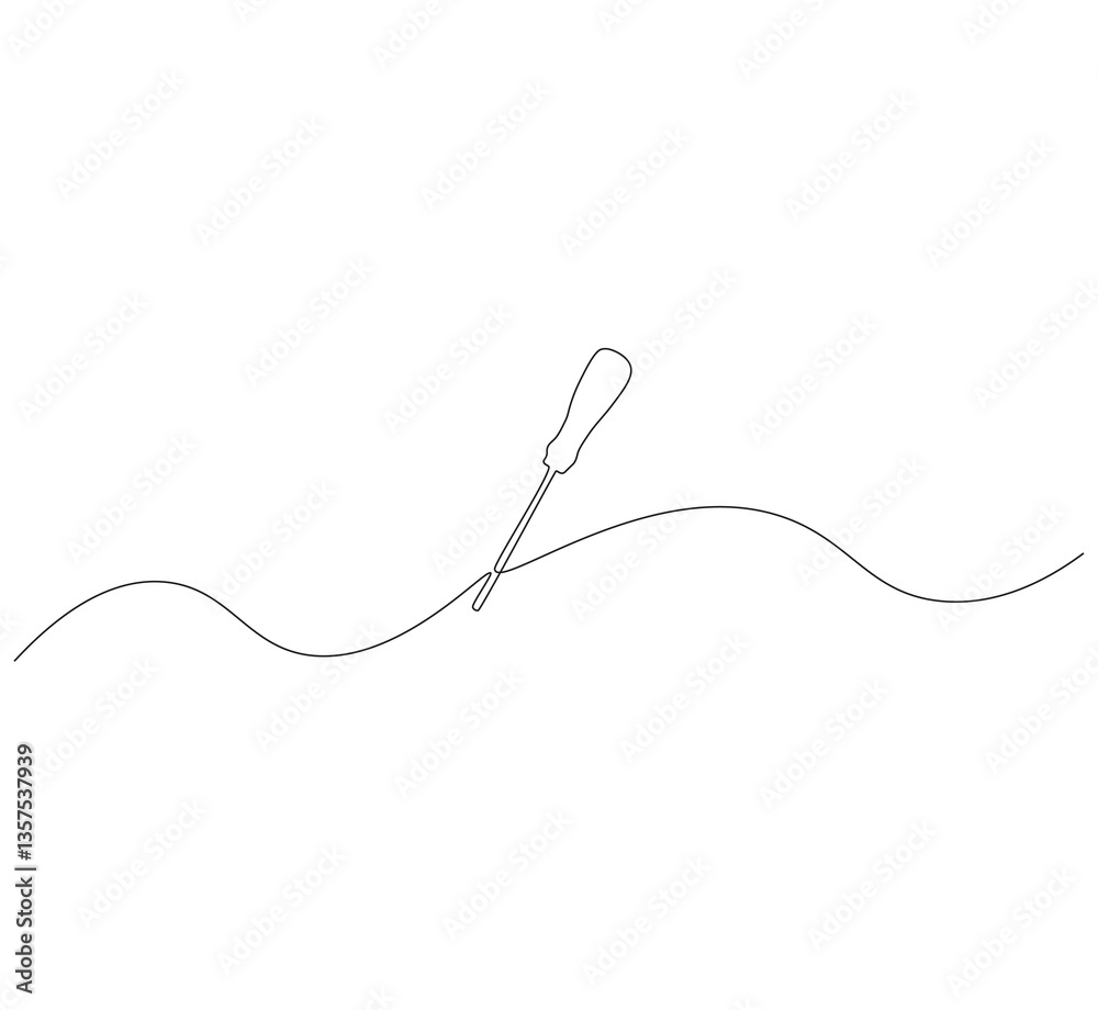 Screwdriver outline drawing illustration. Continuous line draw construction tool vector. Screwdriver outline drawing illustration. Continuous line draw construction tool vector.