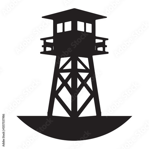 Silhouette Watchtower Illustration for Security Military Defence and Observation Purposes