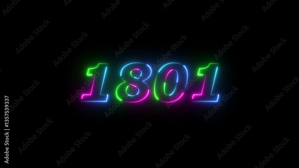 1801 neon line text. Abstract 1801 neon text animation ,For neon color Glowing neon number text background 4k video animation . 1801 title metal text on black alpha channel background. 1801 neon line text. Abstract 1801 neon text animation ,For neon color Glowing neon number text background 4k video animation . 1801 title metal text on black alpha channel background.