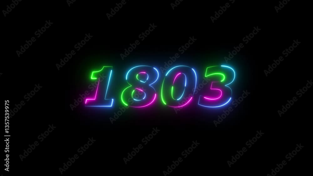 1803 neon line text. Abstract 1803 neon text animation ,For neon color Glowing neon number text background 4k video animation . 1803 title metal text on black alpha channel background. 1803 neon line text. Abstract 1803 neon text animation ,For neon color Glowing neon number text background 4k video animation . 1803 title metal text on black alpha channel background.