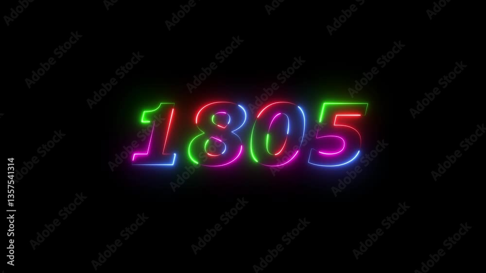 1805 neon line text. Abstract 1805 neon text animation ,For neon color Glowing neon number text background 4k video animation . 1805 title metal text on black alpha channel background. 1805 neon line text. Abstract 1805 neon text animation ,For neon color Glowing neon number text background 4k video animation . 1805 title metal text on black alpha channel background.