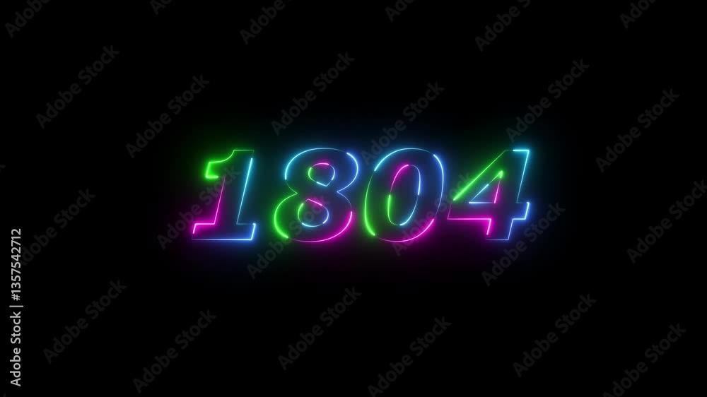 1804 neon line text. Abstract 1804 neon text animation ,For neon color Glowing neon number text background 4k video animation . 1804 title metal text on black alpha channel background. 1804 neon line text. Abstract 1804 neon text animation ,For neon color Glowing neon number text background 4k video animation . 1804 title metal text on black alpha channel background.