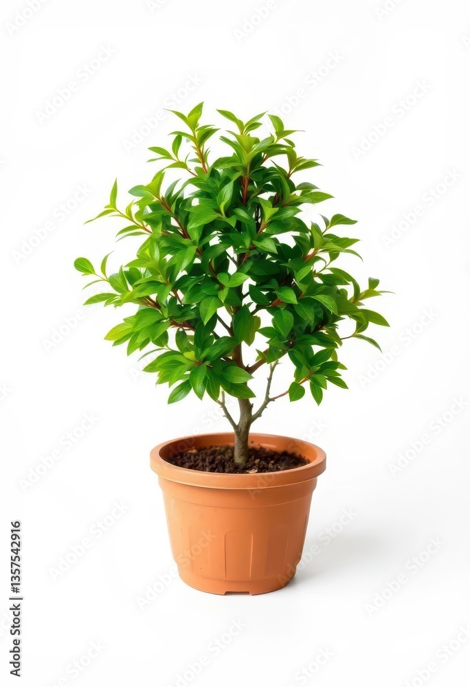 Small potted tree, lush green foliage, isolated on white, design element, fresh, ceramic Small potted tree, lush green foliage, isolated on white, design element, fresh, ceramic