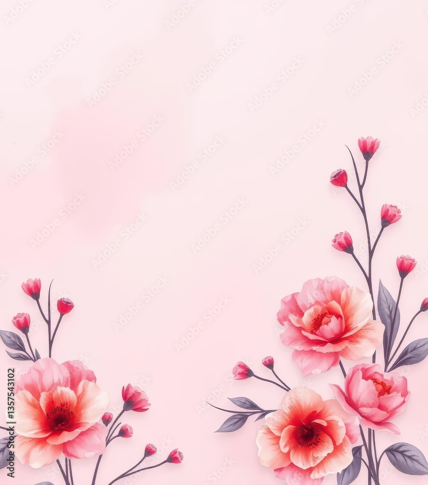 Fototapeta premium Soft blush pink backdrop, delicate watercolor abstract floral design, watercolor, ethereal