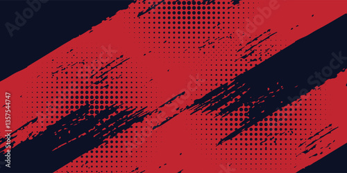 Red halftone dots blue color pattern gradient grunge texture background. vector
