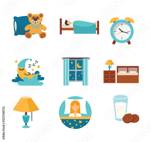 Set flat icons sleep time