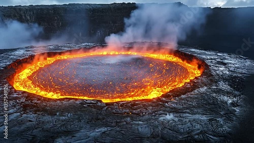 Glowing Lava Lake in Erta Ale Volcano Crater, Ethiopia