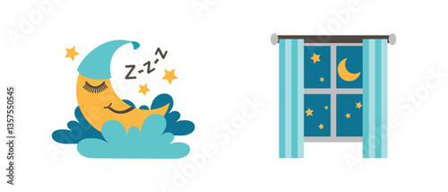 Set flat icons sleep time