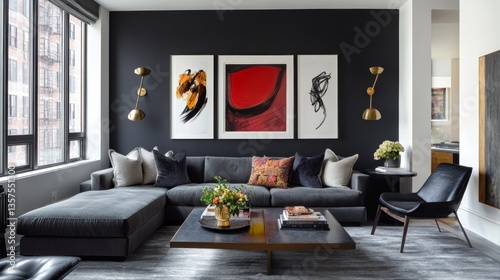 Modern living room design urban apartment interior photography contemporary style wide angle minimalist aesthetic