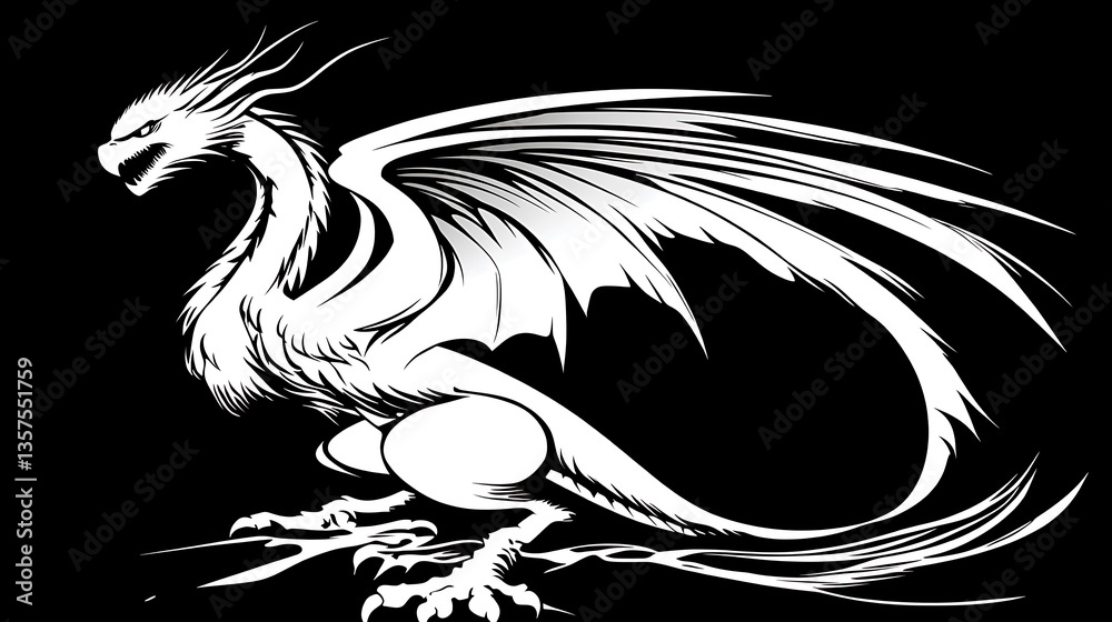 Obraz premium Majestic white dragon illustration.