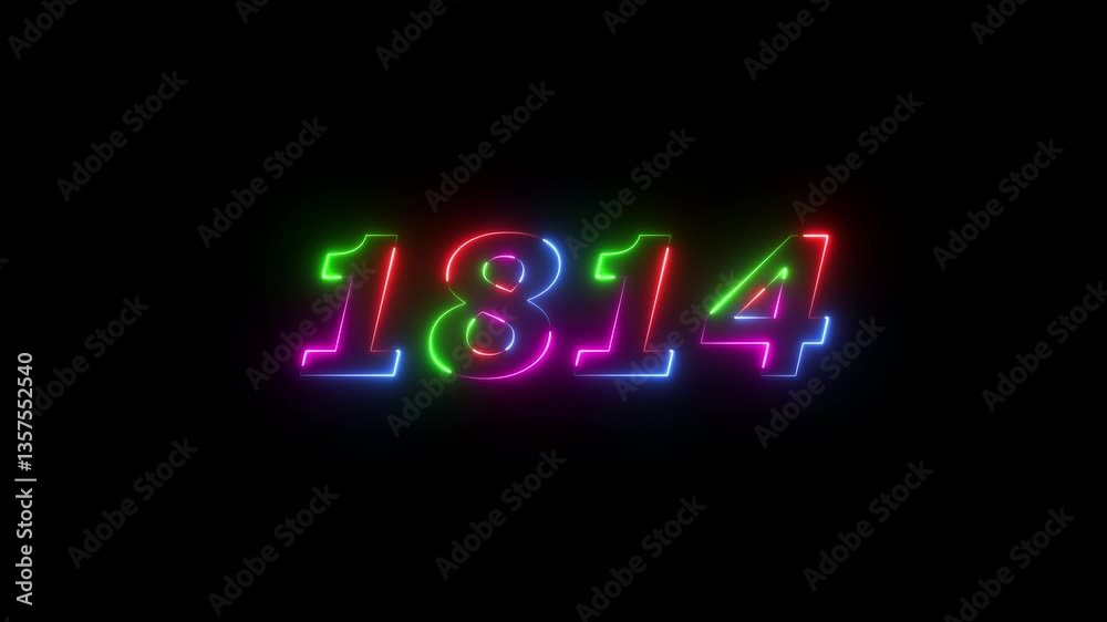 1814 neon line text. Abstract 1814 neon text animation ,For neon color Glowing neon number text background 4k video animation . 1814 title metal text on black alpha channel background. 1814 neon line text. Abstract 1814 neon text animation ,For neon color Glowing neon number text background 4k video animation . 1814 title metal text on black alpha channel background.