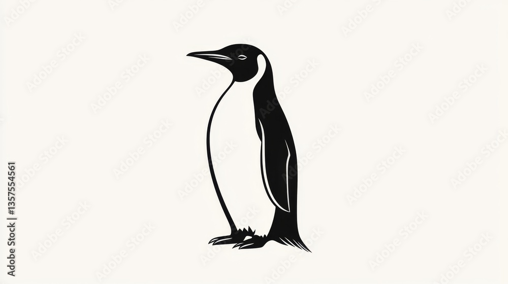 Fototapeta premium Penguin standing proudly antarctica illustration simplistic style frontal view wildlife concept