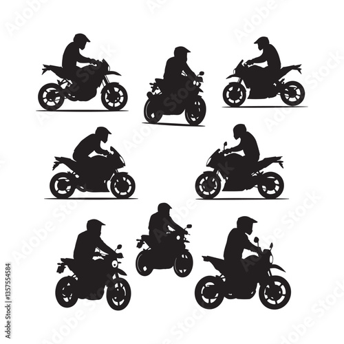 motorcycle scooter bike rider icons set silhouette vector design symbol illustrations