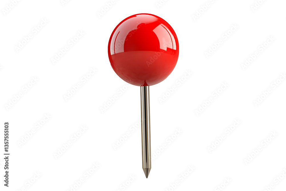 Metallic Red Mapping Pin Isolated on Transparent Background PNG Image.