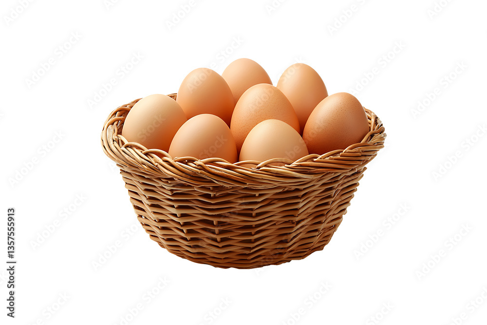 Organic Eggs in Rustic Basket Isolated on Transparent Background PNG. Organic Eggs in Rustic Basket Isolated on Transparent Background PNG.
