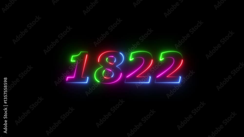 1822 neon line text. Abstract 1822 neon text animation ,For neon color Glowing neon number text background 4k video animation . 1822 title metal text on black alpha channel background. 1822 neon line text. Abstract 1822 neon text animation ,For neon color Glowing neon number text background 4k video animation . 1822 title metal text on black alpha channel background.