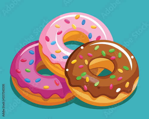 Colorful Glazed Donuts with Sprinkles. Sweet Treat Bakery Pastry