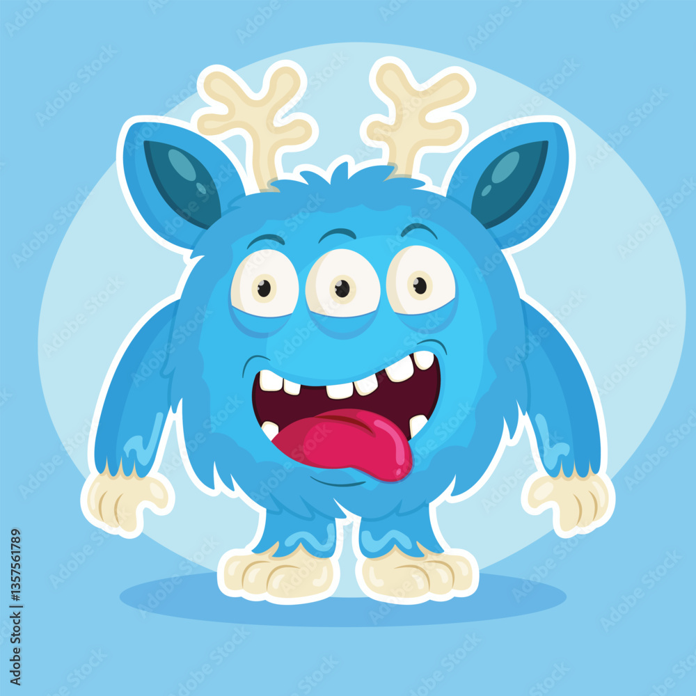 Fototapeta premium Blue cheerful cartoon monster. Vector illustration