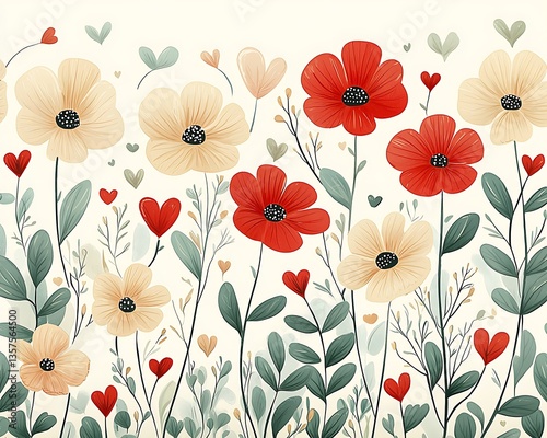 Red  Cream Floral Border.