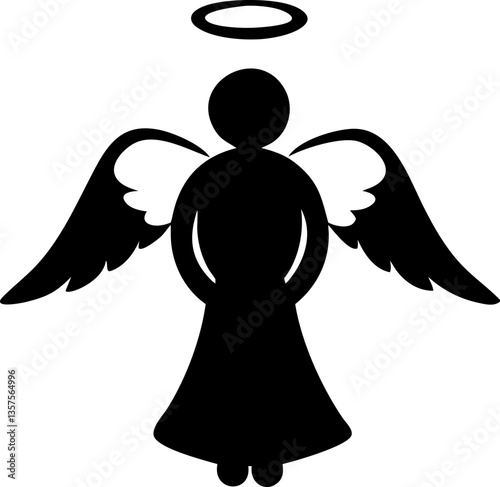 Angel Silhouette: Simple Figure with Wings and Halo