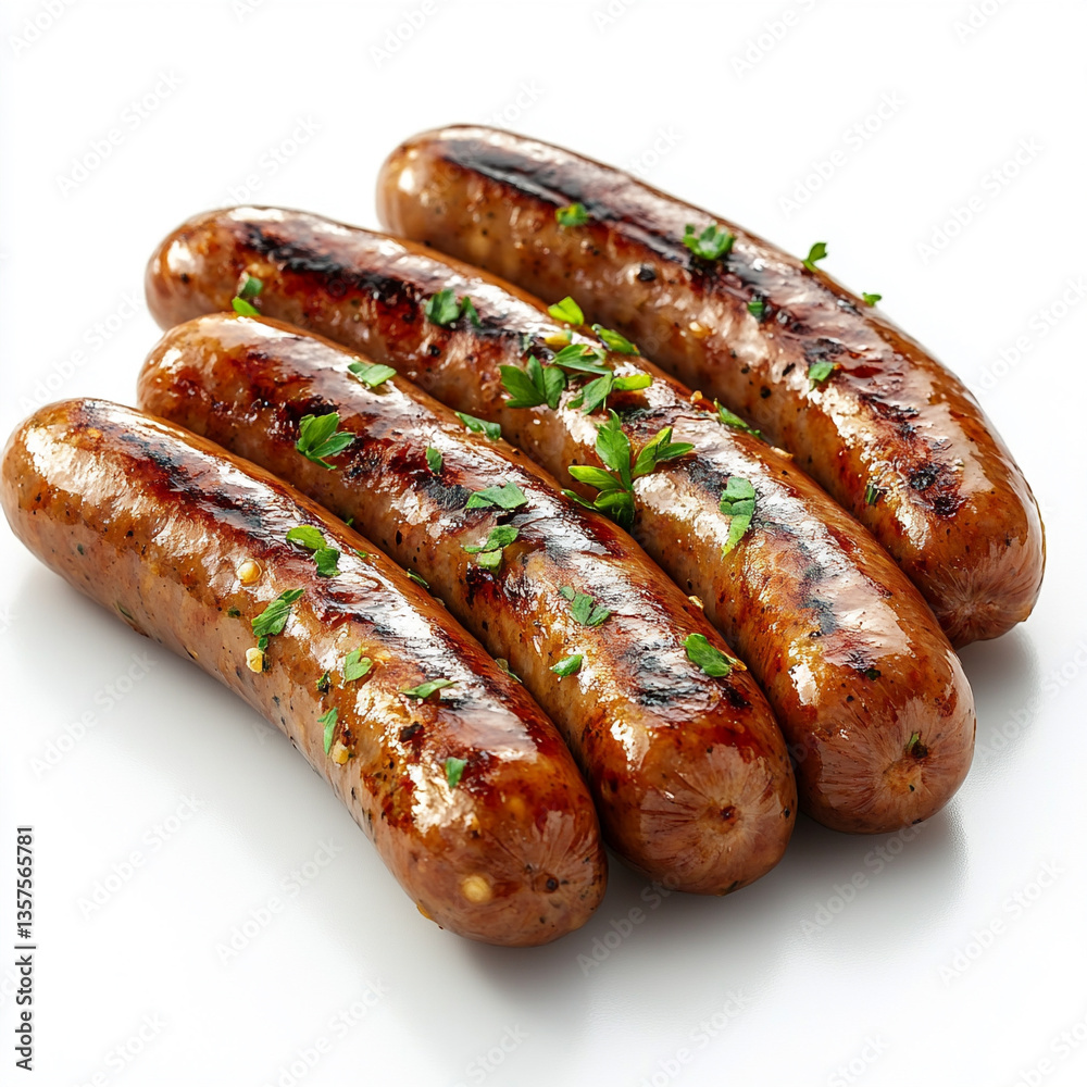 Grilled sausages garnished with parsley delicious food Grilled sausages garnished with parsley delicious food