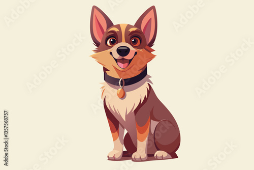Cute Cartoon Dog Sitting With Collar. Animal Illustration