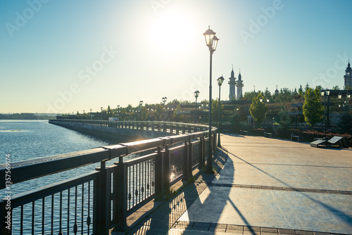 Promenade along the Kazanka River early in the morning in the city of Kazan. Russia