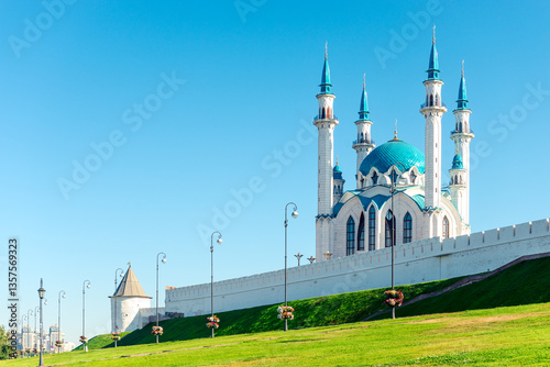 Picturesque view of the Kazan Kremlin Kul Sharif Mosque. Russia