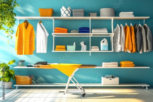 Practical Laundry Space with Ironing Board and Storage Shelves
