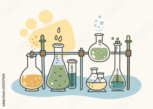 Chemistry Lab Illustration. Beaker. Flask. and Test Tube